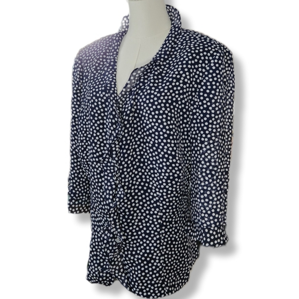 Danny & Nichole Navy & White Polka Dot 3/4 Sleeves Blouse 18W